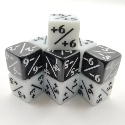 Set of 12 16mm positive and negative modifier dice - black & white