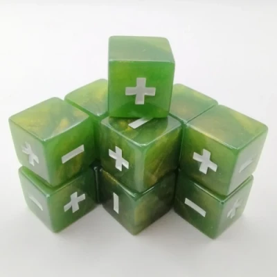 Modifier dice: 12 green dice with yellow sparkles