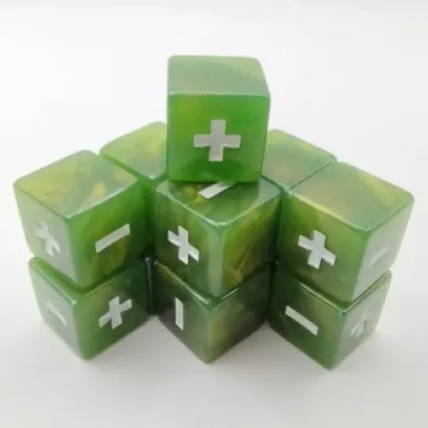 Modifier dice: 12 green dice with yellow sparkles
