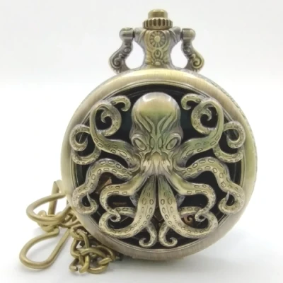 Metal pocket dice case with polyhedral mini-kit: Cthulhu - gold in a black suedecloth pouch