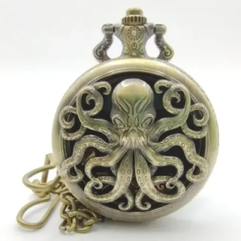 Metal pocket dice case with polyhedral mini-kit: Cthulhu - gold in a black suedecloth pouch