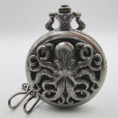 Metal pocket dice case with polyhedral mini-kit: Cthulhu - silver in a black suedecloth pouch