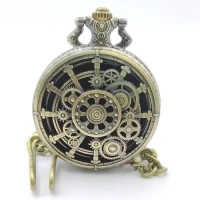 Metal pocket dice case with polyhedral mini-kit: hollow golden steampunk in a black suedecloth pouch
