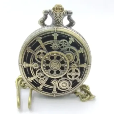 Metal pocket dice case with polyhedral mini-kit: hollow golden steampunk in a black suedecloth pouch