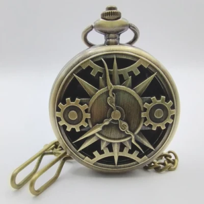 Metal pocket dice case with polyhedral mini-kit: gears of time in a black suedecloth pouch