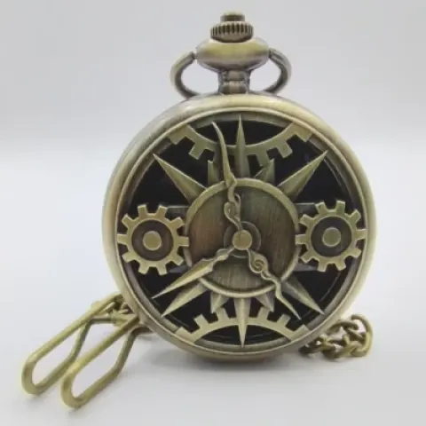 Metal pocket dice case with polyhedral mini-kit: gears of time in a black suedecloth pouch