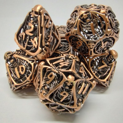 Skeleton Horror Dice Kit - Aged Copper with metal box