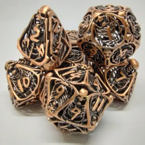 Skeleton Horror Dice Kit - Aged Copper with metal box