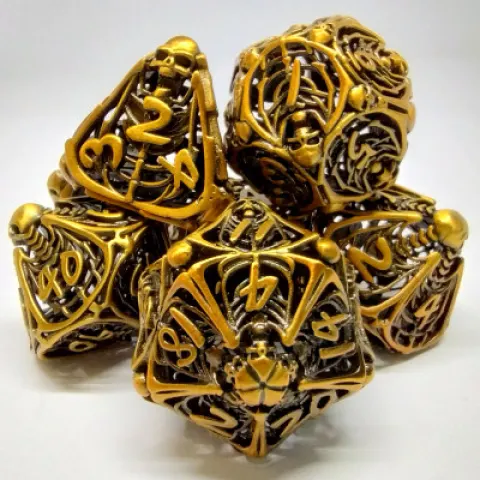 Skeleton Horror Dice Kit - Aged Gold with metal box