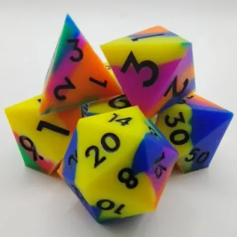 Silicone dice - rainbow with black numbers