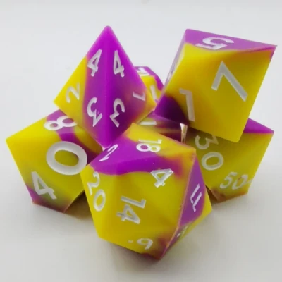 Silicone dice - purple and yellow with white numbers