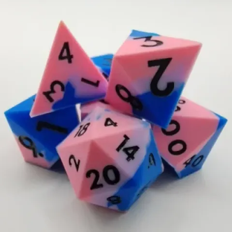 Silicone dice - blue, lavender, and pink with black numbers