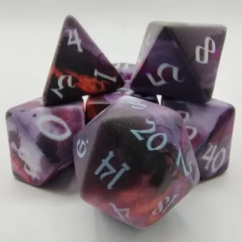 Printed dice: dragon in black suedecloth pouch