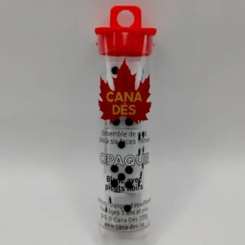 Tube of 5 six-sided dice - 16mm - white with black pips