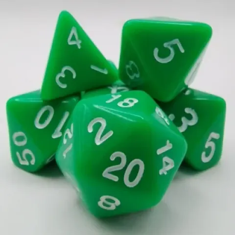 Polyhedral dice kit - opaque - green with white numbers