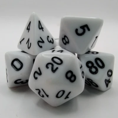 Polyhedral dice kit - opaque - white with black numbers