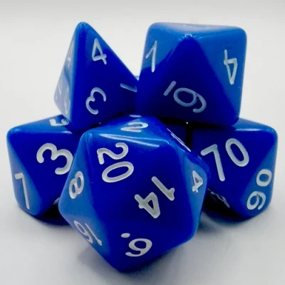Polyhedral dice kit - opaque - blue with white numbers