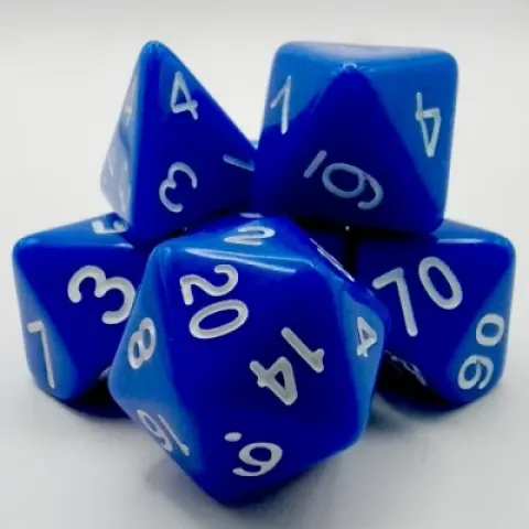 Polyhedral dice kit - opaque - blue with white numbers