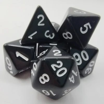 Polyhedral dice kit - opaque - black with white numbers
