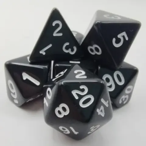 Polyhedral dice kit - opaque - black with white numbers