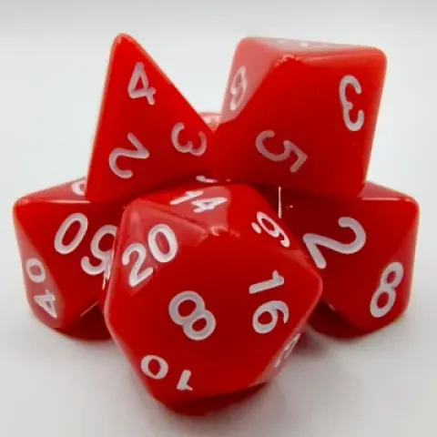 Polyhedral dice kit - opaque - red with white numbers