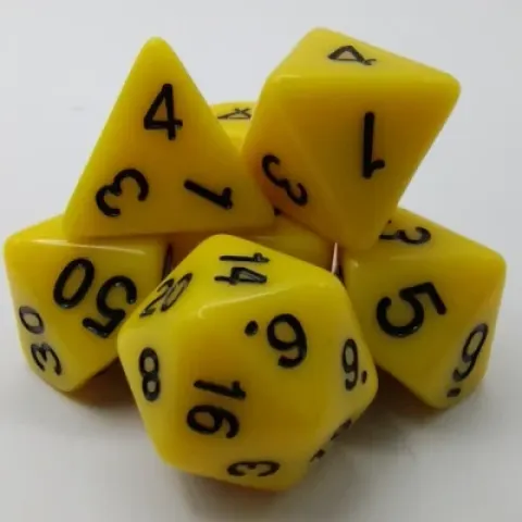 Polyhedral dice kit - opaque - yellow with black numbers