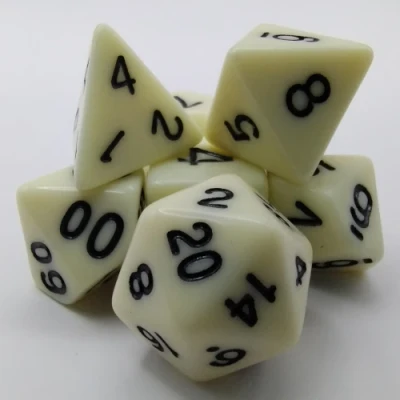 Polyhedral dice kit - opaque - ivory with black numbers