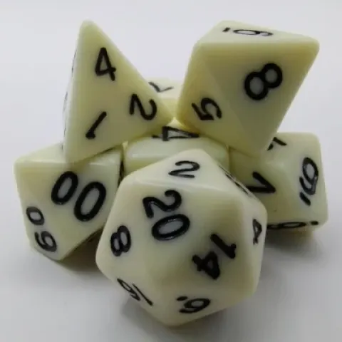 Polyhedral dice kit - opaque - ivory with black numbers