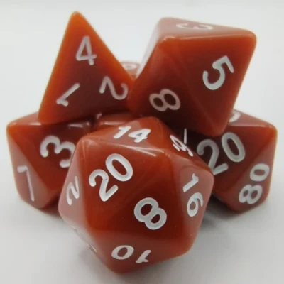 Polyhedral dice kit - opaque - brown with white numbers