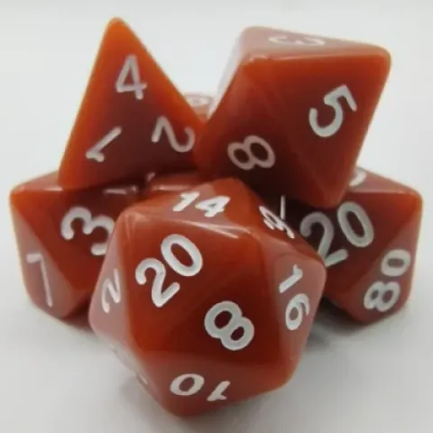 Polyhedral dice kit - opaque - brown with white numbers