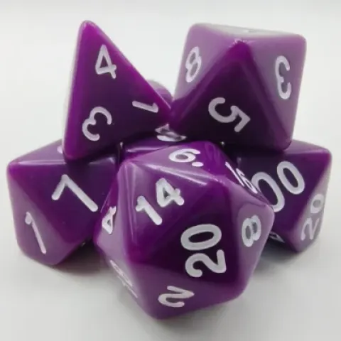 Polyhedral dice kit - opaque - purple with white numbers
