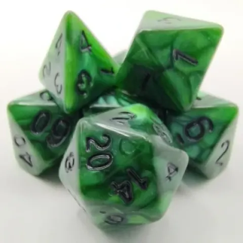Polyhedral dice kit - pearlized - mint with black numbers