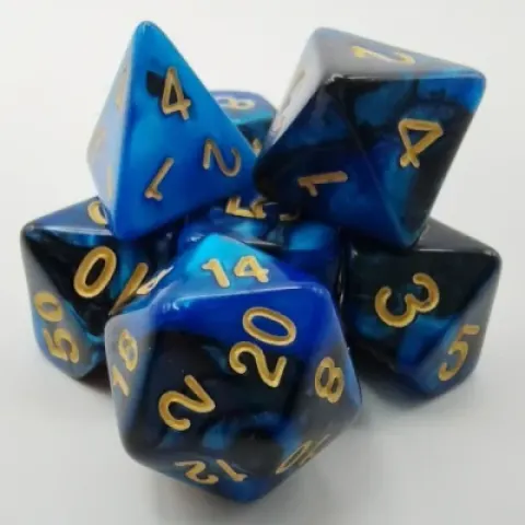 Polyhedral dice kit - eclipse - black & blue with gold numbers
