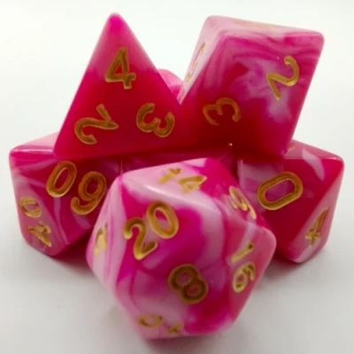 Polyhedral dice kit - eclipse - pink & fuchsia with gold numbers