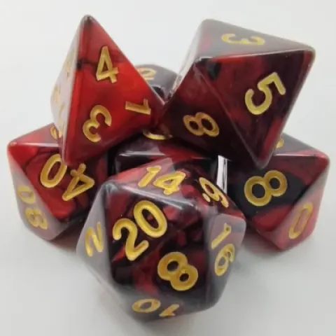 Polyhedral dice kit - eclipse - black & red with gold numbers