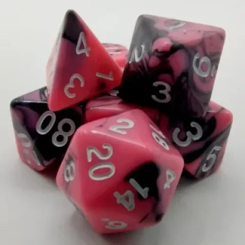 Polyhedral dice kit - eclipse - black & pink with white numbers