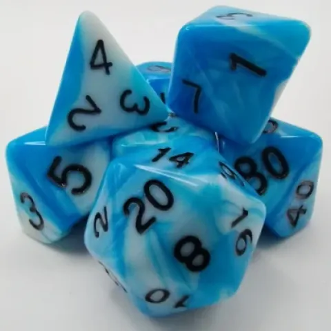 Polyhedral dice kit - eclipse - white & blue with black numbers