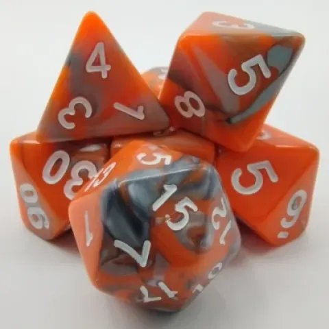 Polyhedral dice kit - eclipse - grey and orange with white numbers