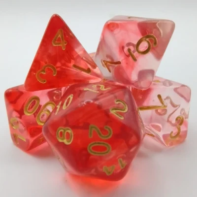 Polyhedral dice kit - lumina - translucent red with gold numbers