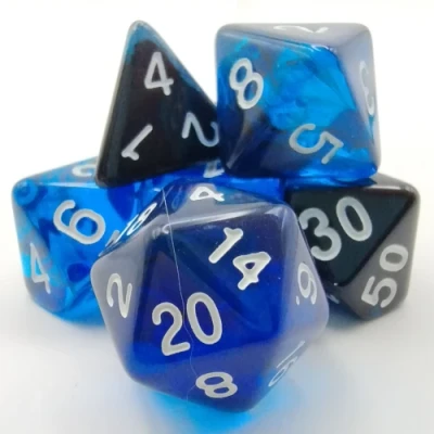 Polyhedral dice kit - lumina - black & blue with white numbers