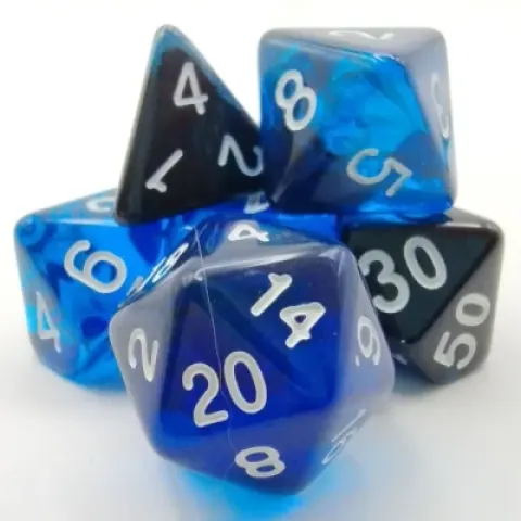 Polyhedral dice kit - lumina - black & blue with white numbers