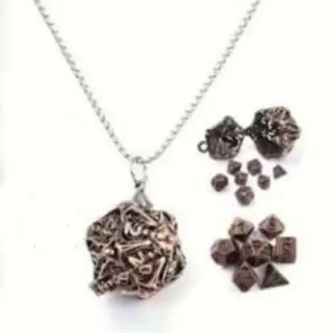 Necklace d20 - skeleton horror - ancient copper & mini-kit of 6mm polyhedral dice