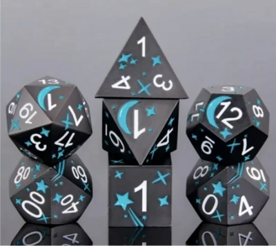 Cosmic dice: black and blue in a metal box