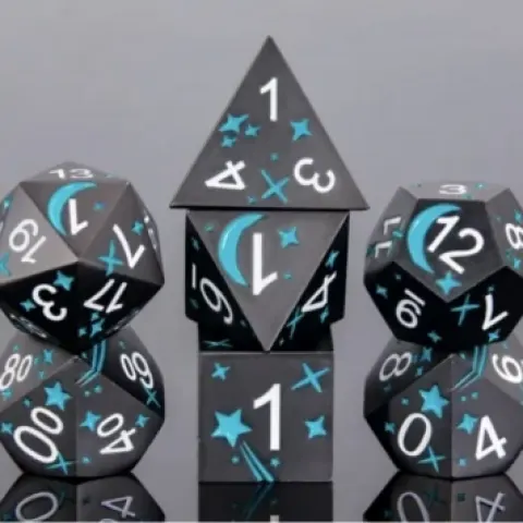 Cosmic dice: black and blue in a metal box