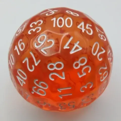 100-sided die: translucent orange