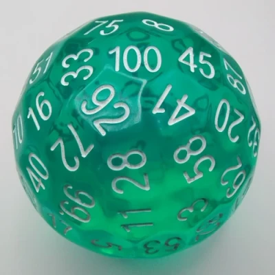 100-sided die: translucent green