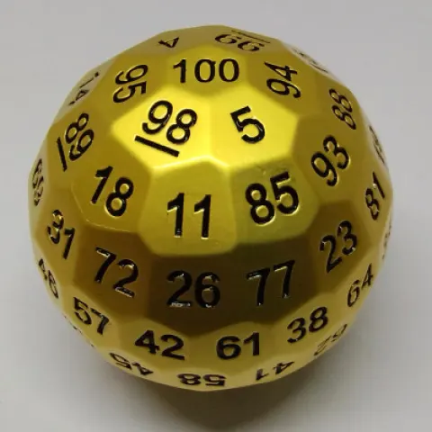 Metal d100 - Gold with black numbers in a metal box