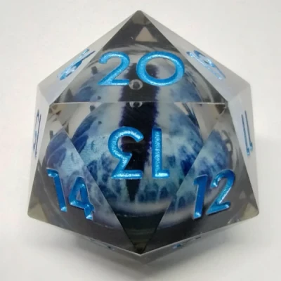 Large Spindown d20 (33mm): Blue Dragon Eye