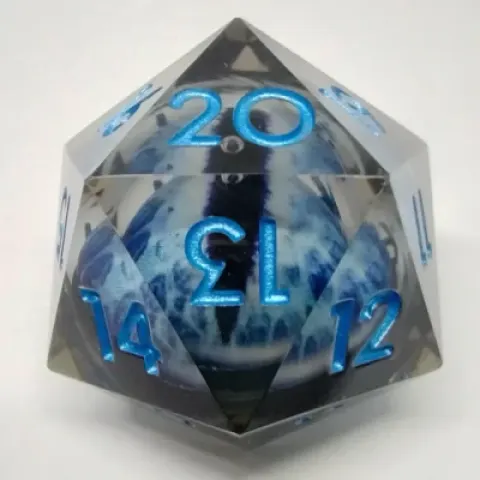 Large Spindown d20 (33mm): Blue Dragon Eye