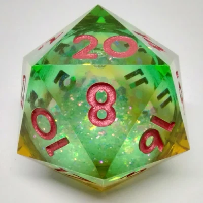 Large d20 (33mm): Maelstrom of Dreams - green & yellow